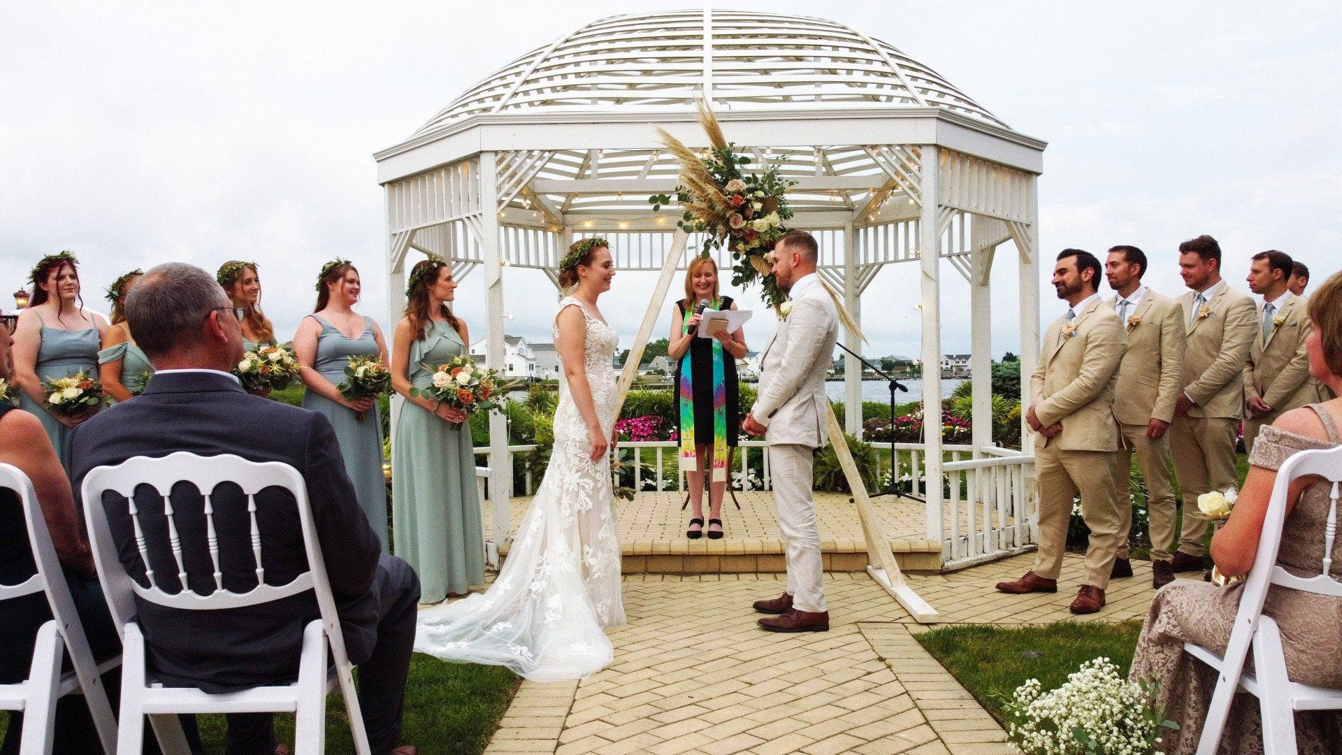 Outdoor Waterfront Ceremony at Riviera Waterfront Mansion Long Island wedding venue in Massapequa, NY — 5